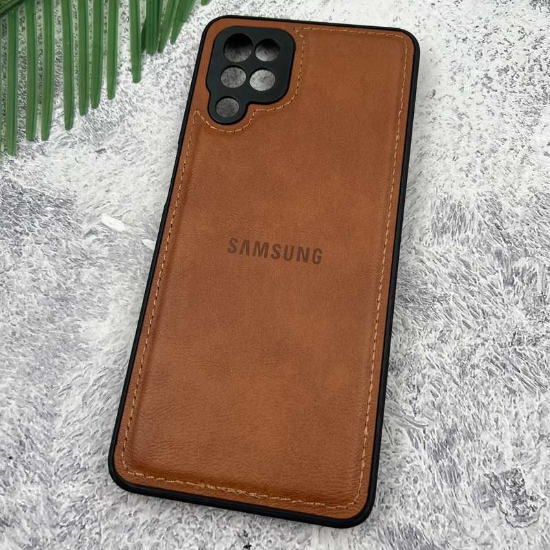 قاب گوشی Galaxy A12 / Galaxy M12 سامسونگ Leather Case چرم اورجینال داخل پارچه ای لوگو دار کلاسیک محافظ لنز دار عسلی کد 69808 - Image 2
