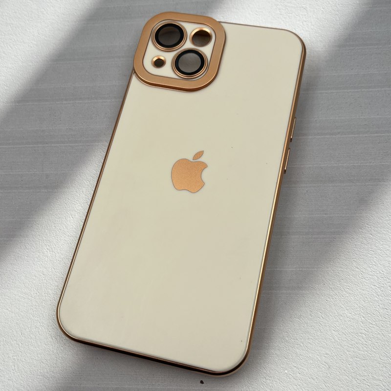 قاب گوشی iPhone 13 آیفون ژله ای مای کیس طرح Gold Line دور طلایی محافظ لنز دار شیشه ای شیری کد 71986 - Image 2
