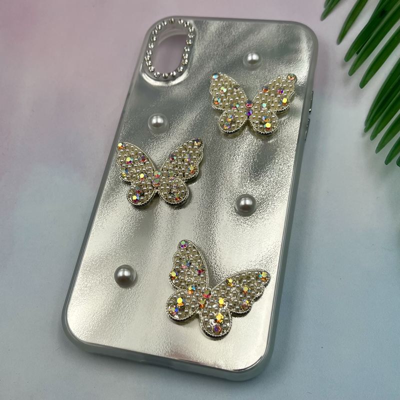 قاب گوشی iPhone X / iPhone XS آیفون Luxury Case اورجینال مروارید الماسی برجسته طرح پروانه کد 73721 - Image 2