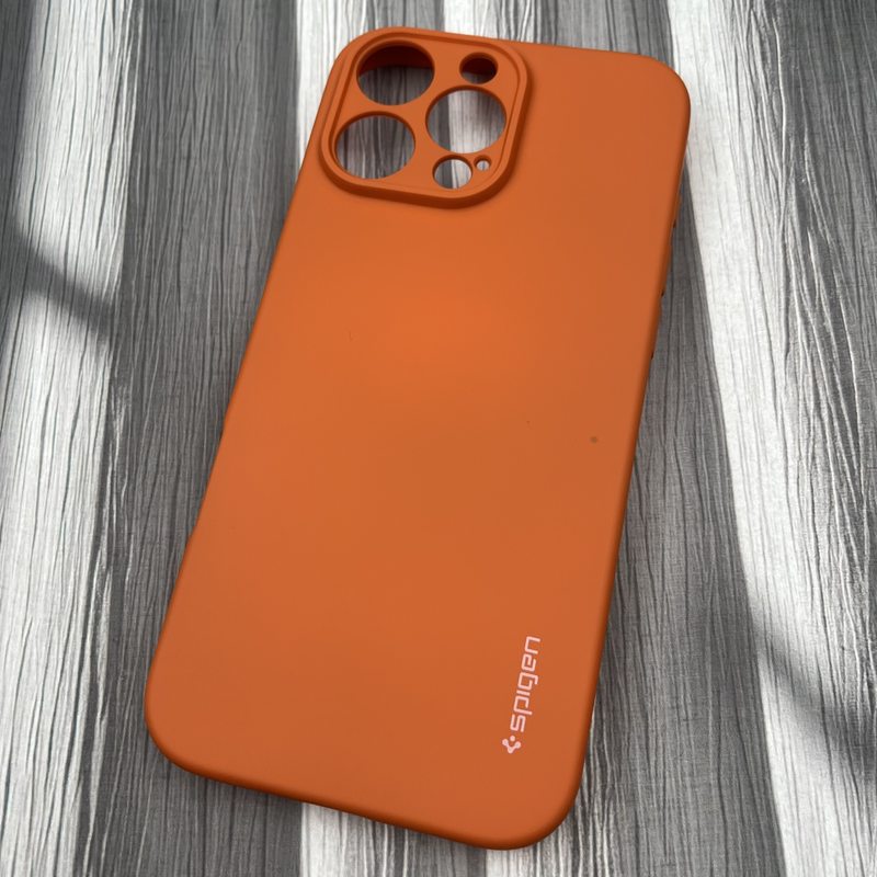 قاب گوشی iPhone 16 Pro Max آیفون سیلیکونی Spigen اورجینال داخل پارچه ای محافظ لنز دار نارنجی کد 74230 - Image 2