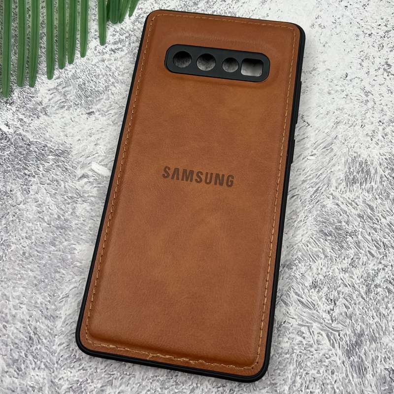 قاب گوشی Galaxy S10 Plus سامسونگ Leather Case چرم اورجینال داخل پارچه ای لوگو دار کلاسیک محافظ لنز دار عسلی کد 74916 - Image 2