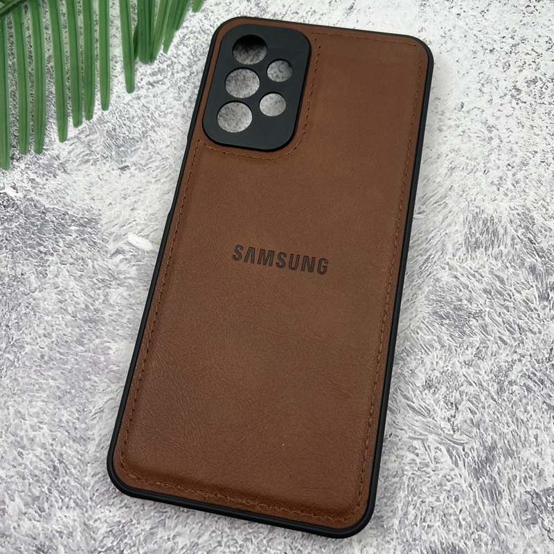 قاب گوشی Galaxy A23 سامسونگ Leather Case چرم اورجینال داخل پارچه ای لوگو دار کلاسیک محافظ لنز دار قهوه ای کد 83577 - Image 2