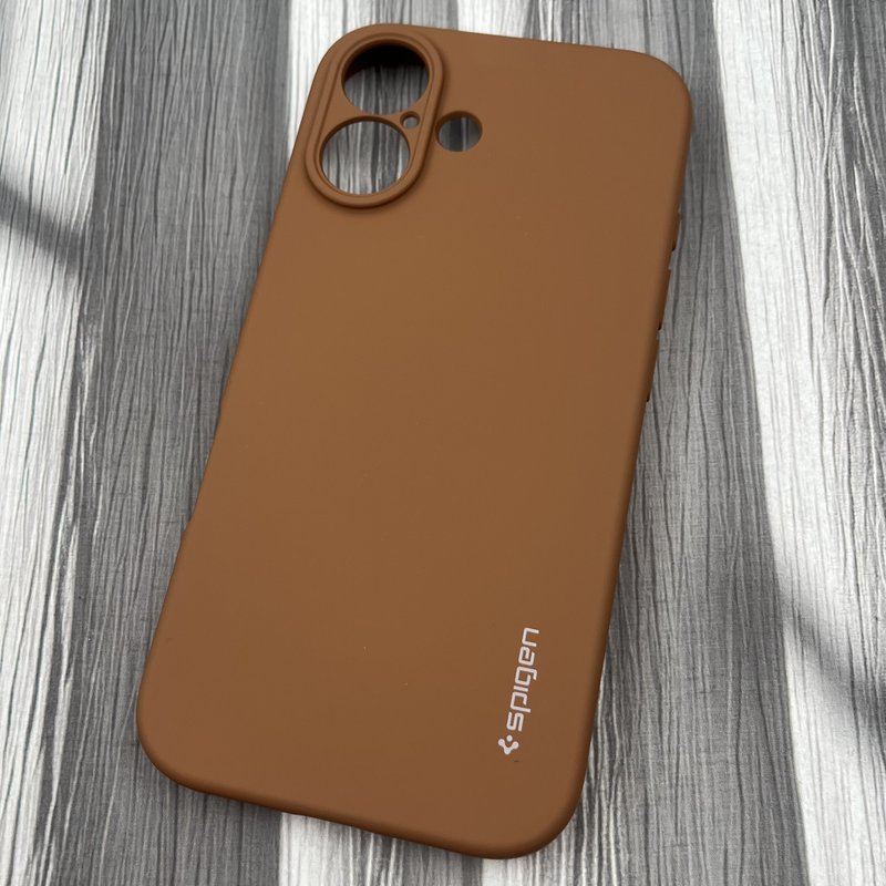 قاب گوشی iPhone 16 آیفون سیلیکونی Spigen اورجینال داخل پارچه ای محافظ لنز دار قهوه ای کد 86171 - Image 2