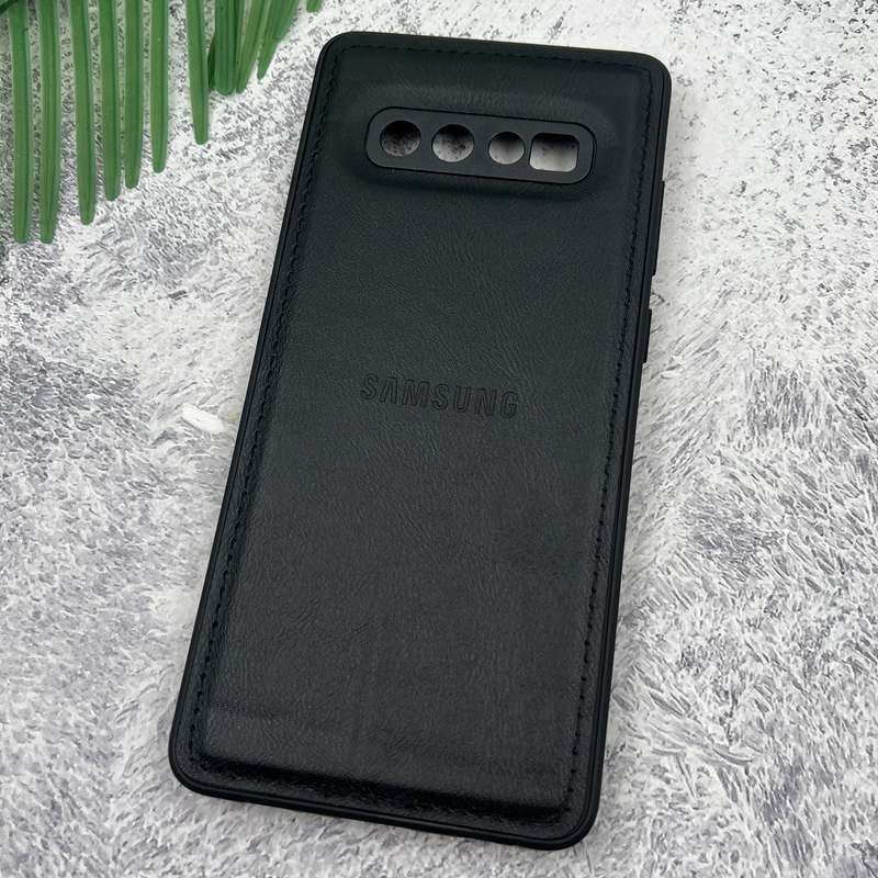 قاب گوشی Galaxy S10 Plus سامسونگ Leather Case چرم اورجینال داخل پارچه ای لوگو دار کلاسیک محافظ لنز دار مشکی کد 93153 - Image 2