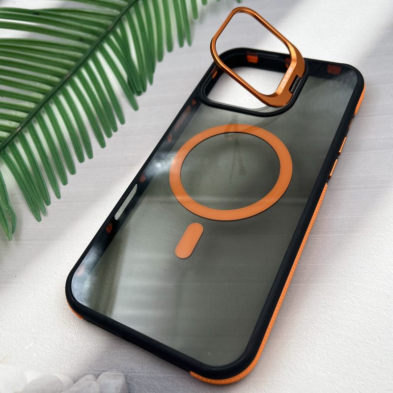 قاب گوشی iPhone 16 Pro Max آیفون Stand Case اورجینال مگ سیف Magsafe ضد ضربه لنز استندشو فلزی نارنجی کد 98608 - Image 2