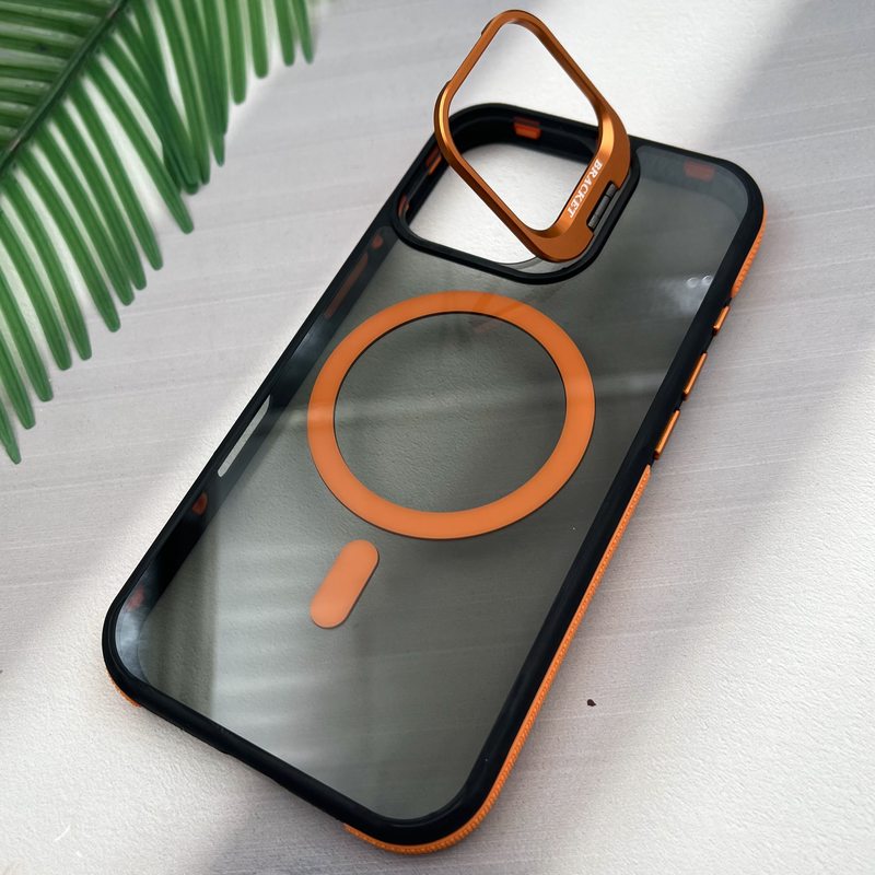 قاب گوشی iPhone 16 آیفون Stand Case اورجینال مگ سیف Magsafe ضد ضربه لنز استندشو فلزی نارنجی کد 98775 - Image 2