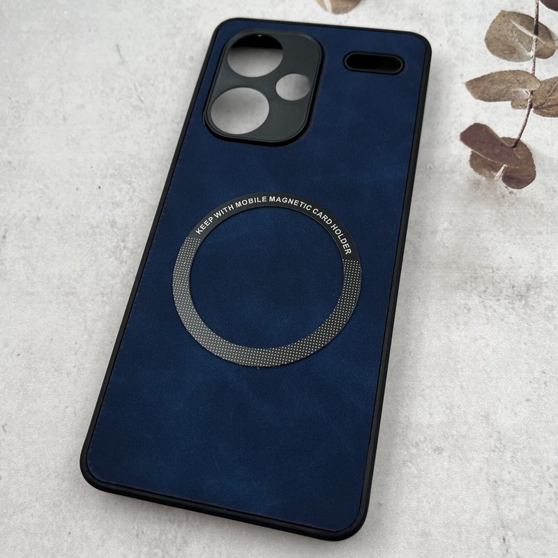قاب گوشی Redmi Note 13 Pro Plus شیائومی چرمی MAGNETIC طرح مگ سیف دار MagSafe محافظ لنز دار سرمه ای کد 13021 - Image 2