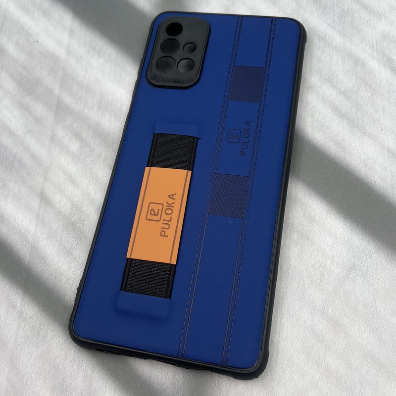 قاب گوشی Galaxy A71 سامسونگ فینگر بند ایربگ دار چرم Puloka چرم آبی کاربنی محافظ لنز دار کد 13687 - Image 2