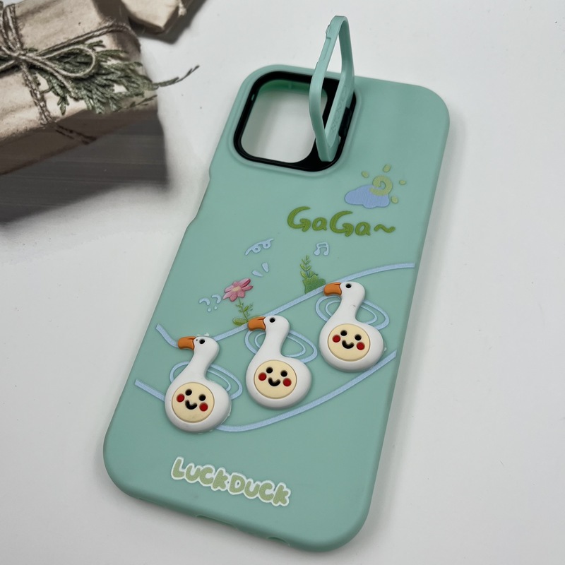 قاب گوشی Galaxy A12 / Galaxy M12 سامسونگ سیلیکونی Stand Case پاستلی عروسکی برجسته سبز لنز استندشو کد 16951 - Image 2