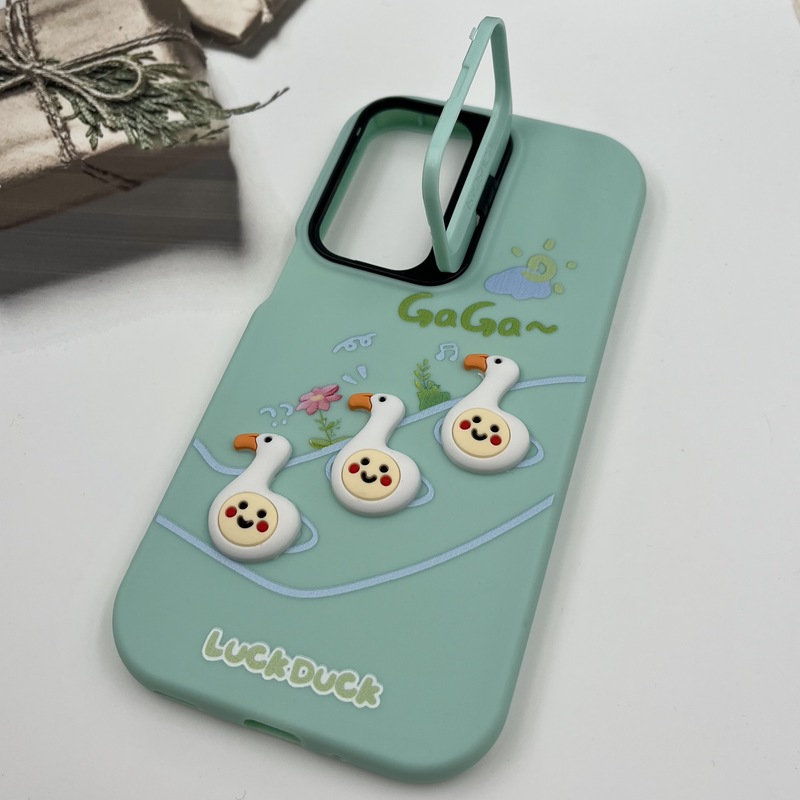 قاب گوشی Galaxy A16 سامسونگ سیلیکونی Stand Case پاستلی عروسکی برجسته سبز لنز استندشو کد 18429 - Image 2