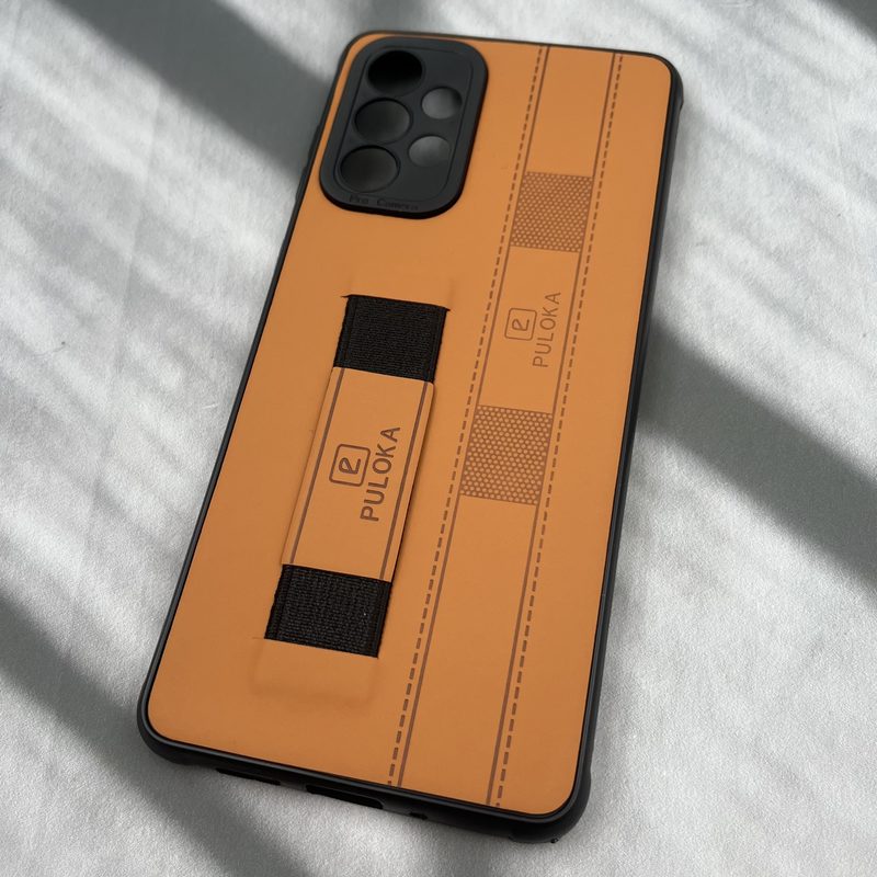 قاب گوشی Galaxy A73 سامسونگ فینگر بند ایربگ دار چرم Puloka چرم عسلی محافظ لنز دار کد 19048 - Image 2