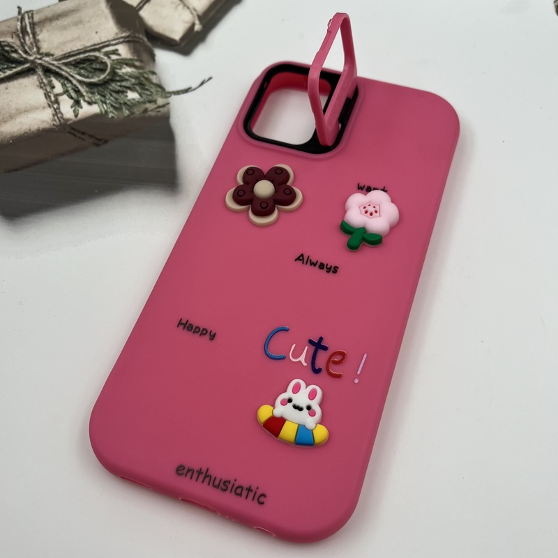 قاب گوشی Galaxy A05 سامسونگ سیلیکونی Stand Case پاستلی عروسکی برجسته سرخابی لنز استندشو کد 24977 - Image 2
