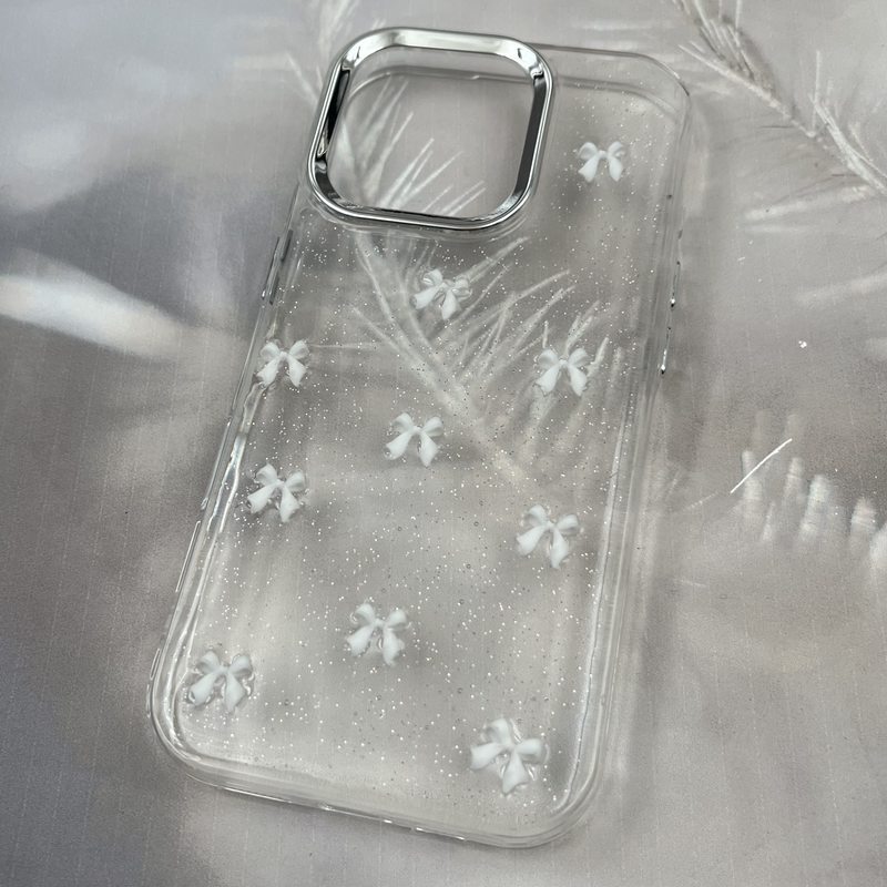 قاب گوشی iPhone 16 Pro آیفون Resin Case طرح پاپیون شاین دار برجسته لنز Silver سفید کد 25357 - Image 2