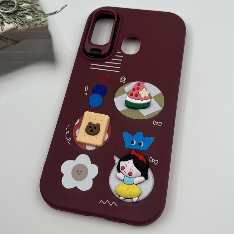 قاب گوشی Galaxy A20 / A30 سامسونگ سیلیکونی Stand Case پاستلی عروسکی برجسته زرشکی لنز استندشو کد 26732 - Image 2