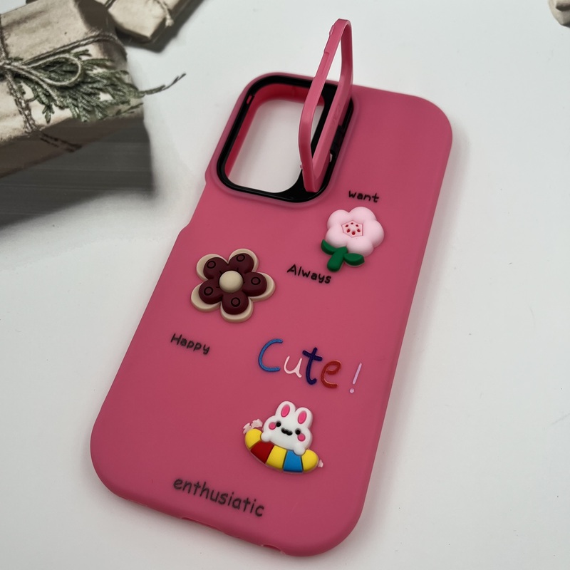 قاب گوشی Galaxy A25 سامسونگ سیلیکونی Stand Case پاستلی عروسکی برجسته سرخابی لنز استندشو کد 30005 - Image 2