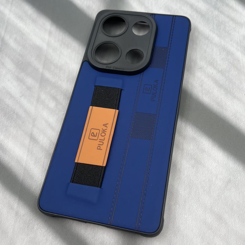 قاب گوشی Redmi Note 14S / Redmi Note 13 Pro 4G / Poco M6 Pro 4G شیائومی فینگر بند ایربگ دار چرم Puloka چرم آبی کاربنی محافظ لنز دار کد 30082 - Image 2