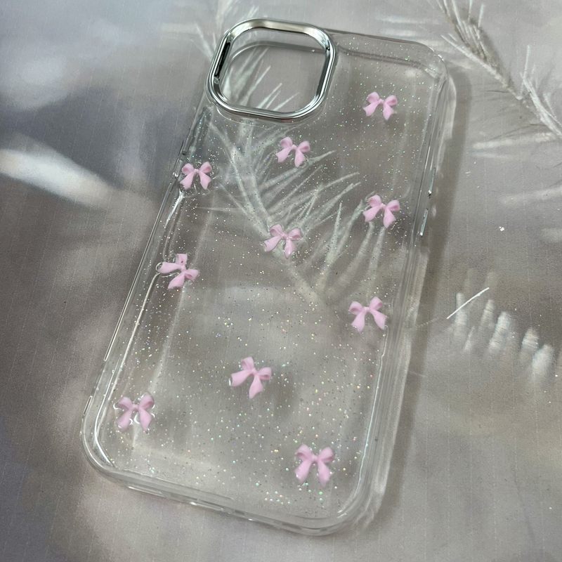 قاب گوشی iPhone 15 آیفون Resin Case طرح پاپیون شاین دار برجسته لنز Silver صورتی کد 31413 - Image 2