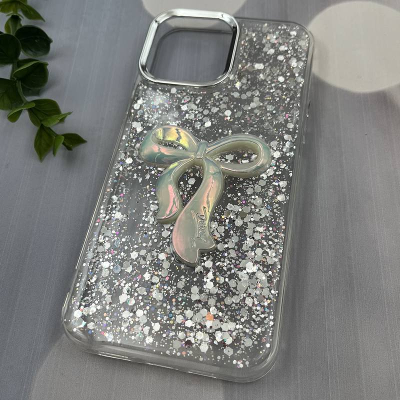 قاب گوشی iPhone 13 Pro Max آیفون Resin Case پاپیونی برجسته اکلیلی رزینی نقره ای لنز Silver کد 32532 - Image 2