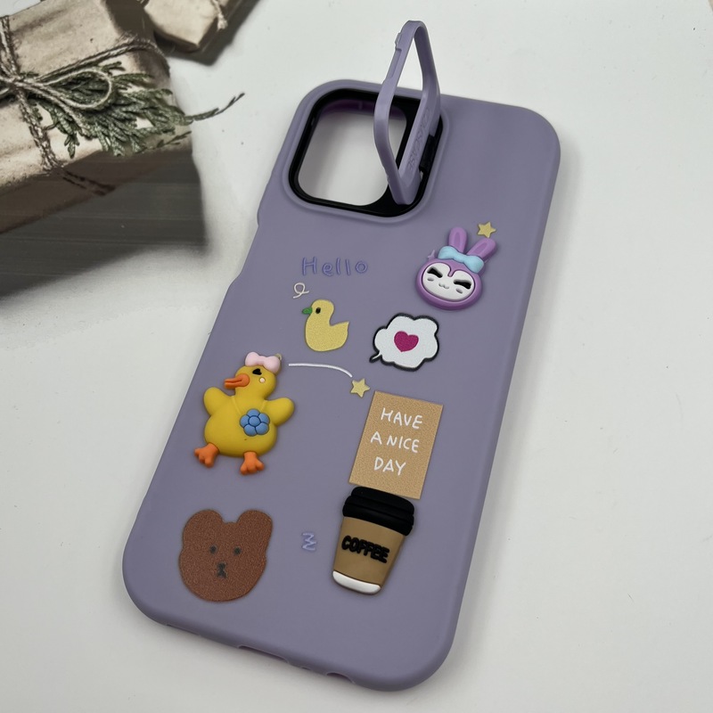 قاب گوشی Galaxy A12 / Galaxy M12 سامسونگ سیلیکونی Stand Case پاستلی عروسکی برجسته یاسی لنز استندشو کد 33645 - Image 2