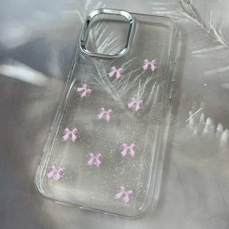 قاب گوشی iPhone 16 آیفون Resin Case طرح پاپیون شاین دار برجسته لنز Silver صورتی کد 34933 - Image 2