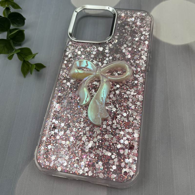قاب گوشی iPhone 13 Pro Max آیفون Resin Case پاپیونی برجسته اکلیلی رزینی صورتی لنز Silver کد 34960 - Image 2