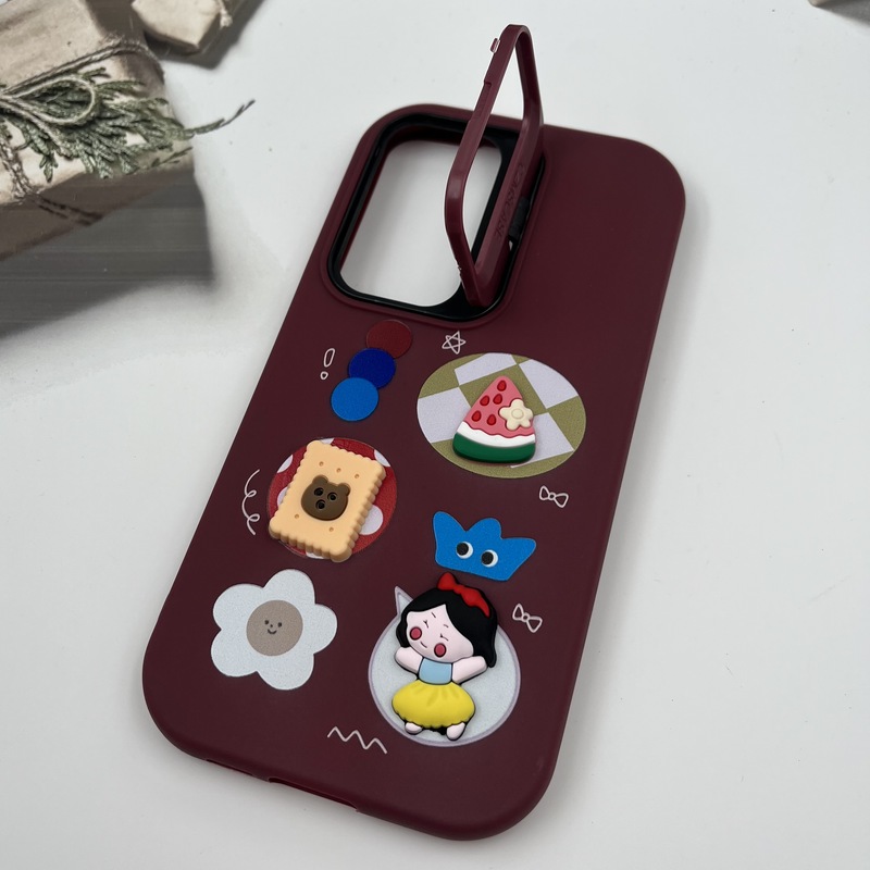 قاب گوشی Galaxy S24 FE سامسونگ سیلیکونی Stand Case پاستلی عروسکی برجسته زرشکی لنز استندشو کد 35038 - Image 2