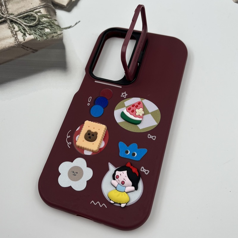 قاب گوشی Galaxy A16 سامسونگ سیلیکونی Stand Case پاستلی عروسکی برجسته زرشکی لنز استندشو کد 35299 - Image 2