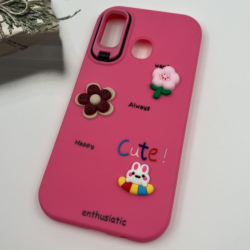 قاب گوشی Galaxy A20 / A30 سامسونگ سیلیکونی Stand Case پاستلی عروسکی برجسته سرخابی لنز استندشو کد 35980 - Image 2