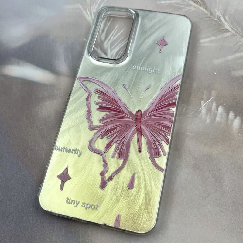 قاب گوشی Redmi Note 11 4G / Redmi Note 11S شیائومی Brush Case دو رنگ لنز برجسته طرح پروانه صورتی کد 37071 - Image 2