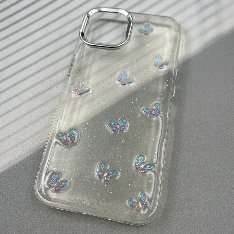 قاب گوشی iPhone 13 / iPhone 14 آیفون Resin Art Case شفاف لنز Silver طرح پروانه رنگی کد 37682 - Image 2