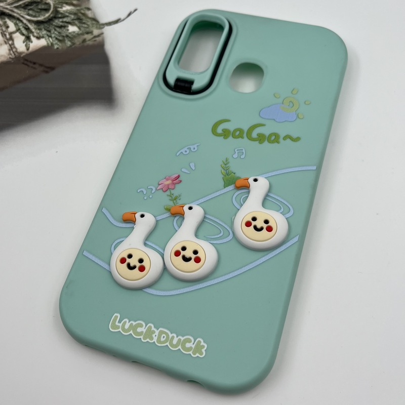 قاب گوشی Galaxy A20 / A30 سامسونگ سیلیکونی Stand Case پاستلی عروسکی برجسته سبز لنز استندشو کد 38529 - Image 2