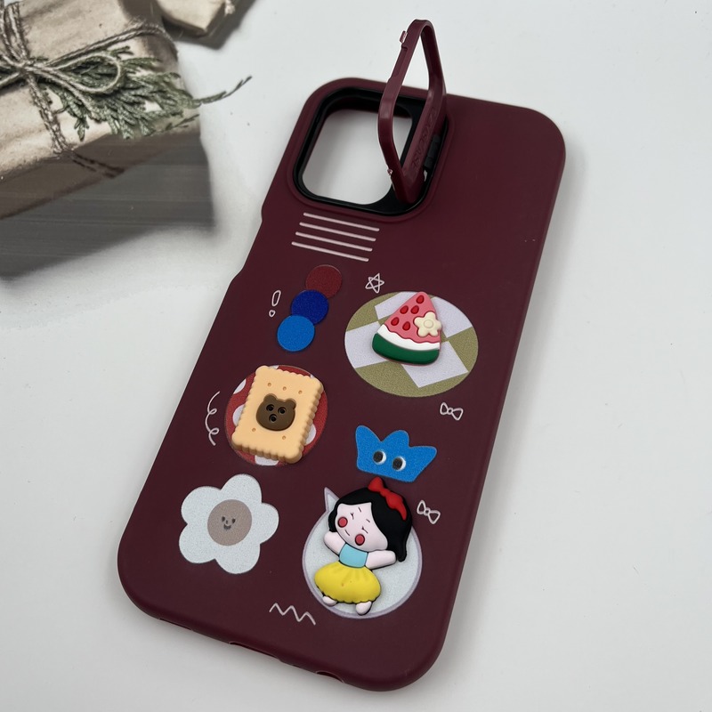 قاب گوشی Galaxy A12 / Galaxy M12 سامسونگ سیلیکونی Stand Case پاستلی عروسکی برجسته زرشکی لنز استندشو کد 39162 - Image 2