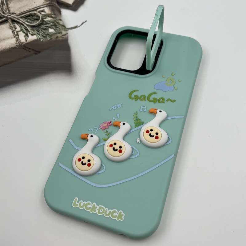 قاب گوشی Galaxy A22 4G / Galaxy M32 4G سامسونگ سیلیکونی Stand Case پاستلی عروسکی برجسته سبز لنز استندشو کد 39465 - Image 2