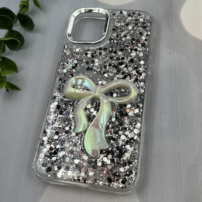 قاب گوشی iPhone 11 Pro آیفون Resin Case پاپیونی برجسته اکلیلی رزینی مشکی لنز Silver کد 39689 - Image 2