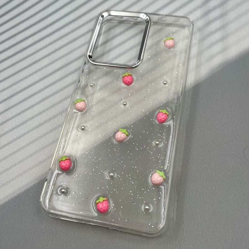قاب گوشی Poco X7 Pro شیائومی Resin Art Case شفاف لنز Silver طرح توت فرنگی کد 40561 - Image 2
