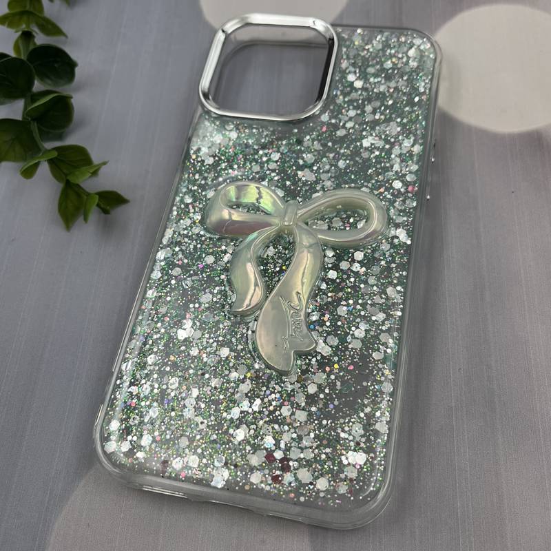 قاب گوشی iPhone 13 Pro Max آیفون Resin Case پاپیونی برجسته اکلیلی رزینی سبز لنز Silver کد 40914 - Image 2