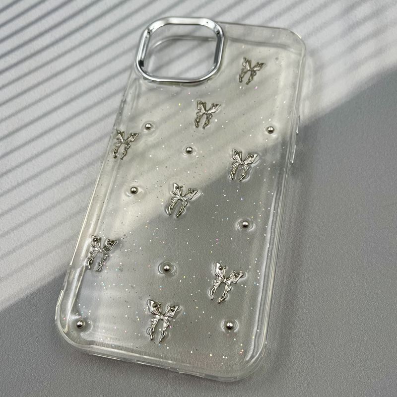 قاب گوشی iPhone 15 آیفون Resin Art Case شفاف لنز Silver طرح Butterfly کد 42982 - Image 2