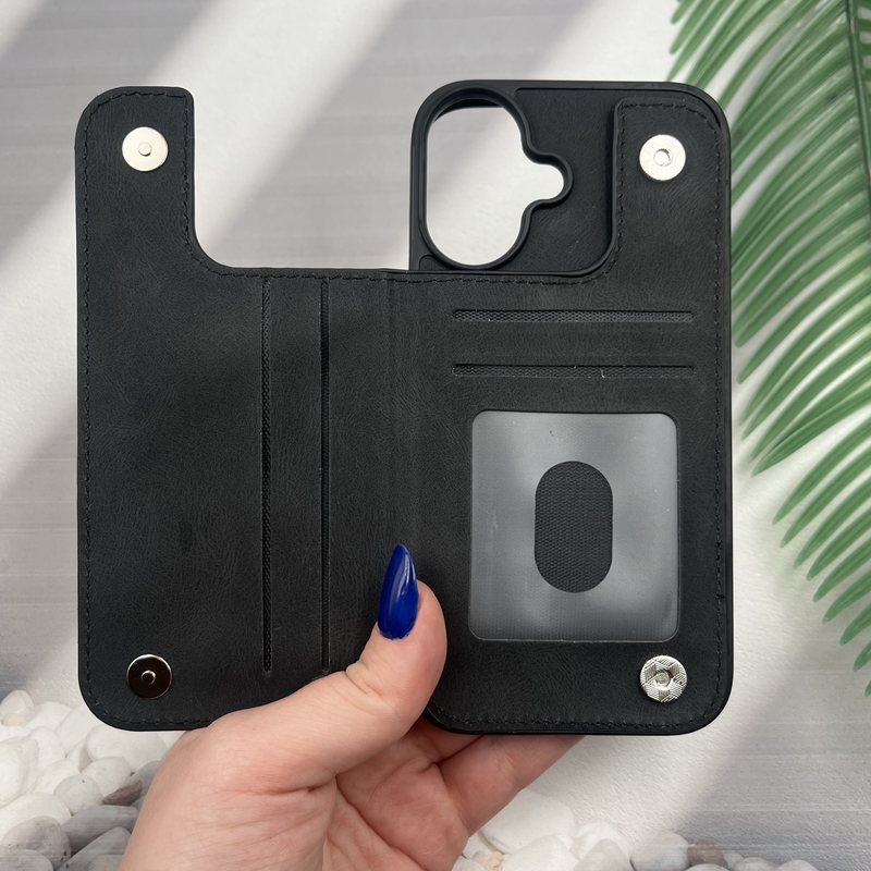 قاب گوشی iPhone 16 آیفون چرم اورجینال FZALANBELL جاکارتی پشت باز شو مگنتی داخل پارچه ای مشکی کد 45661 - Image 3