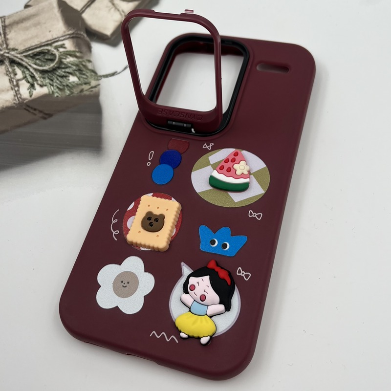 قاب گوشی Redmi Note 13 Pro Plus شیائومی سیلیکونی Stand Case پاستلی عروسکی برجسته زرشکی لنز استندشو کد 47516 - Image 2