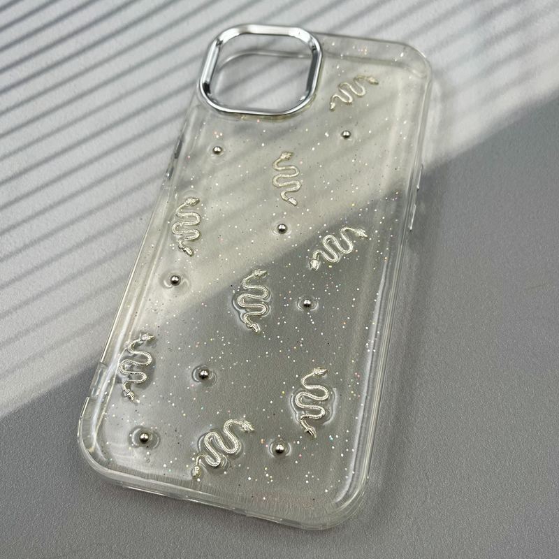 قاب گوشی iPhone 15 آیفون Resin Art Case شفاف لنز Silver طرح Snake نقره ای کد 51217 - Image 2
