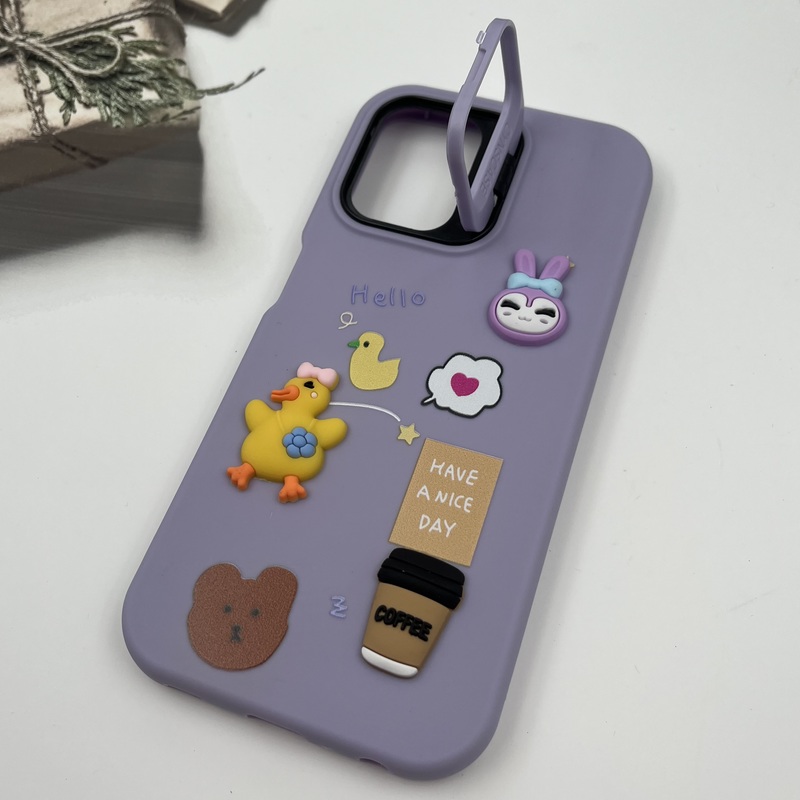قاب گوشی Galaxy A22 4G / Galaxy M32 4G سامسونگ سیلیکونی Stand Case پاستلی عروسکی برجسته یاسی لنز استندشو کد 59994 - Image 2