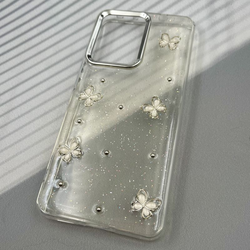 قاب گوشی Poco X7 Pro شیائومی Resin Art Case شفاف لنز Silver طرح پروانه مرواریدی کد 61311 - Image 2
