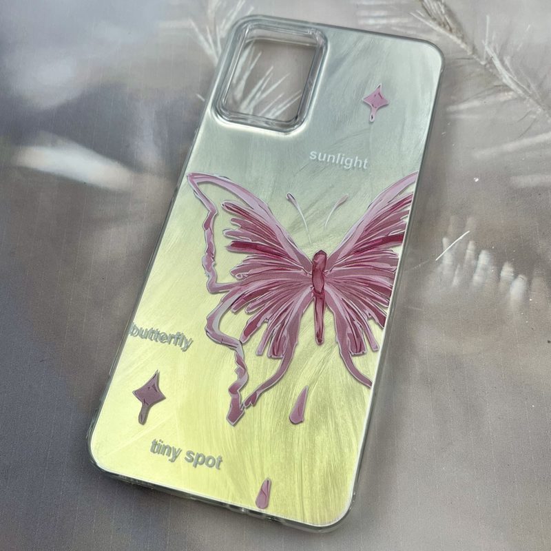 قاب گوشی Galaxy A12 / Galaxy M12 سامسونگ Brush Case دو رنگ لنز برجسته طرح پروانه صورتی کد 62399 - Image 2