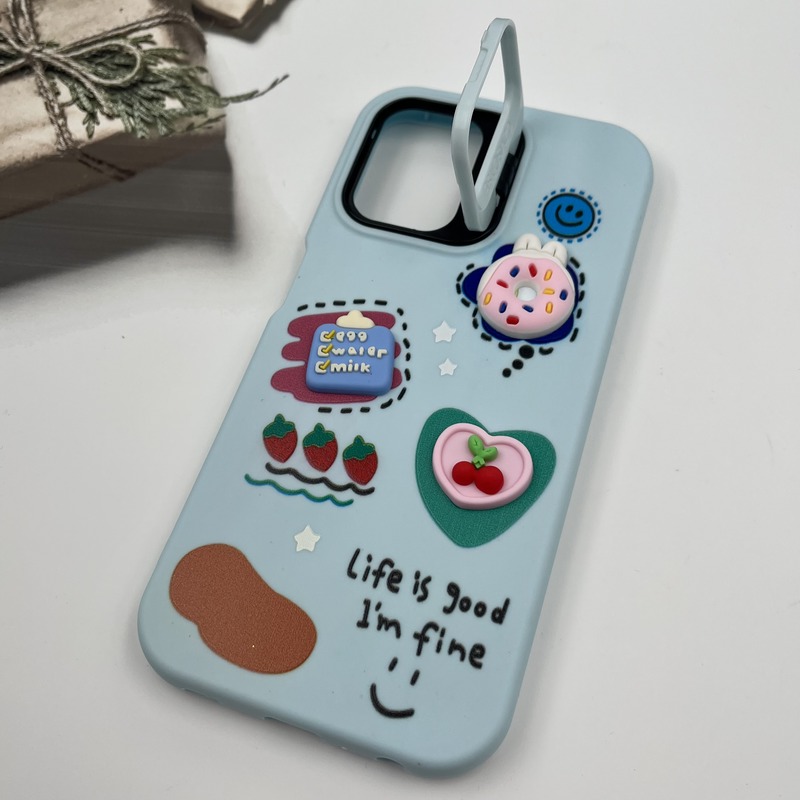 قاب گوشی Galaxy A22 4G / Galaxy M32 4G سامسونگ سیلیکونی Stand Case پاستلی عروسکی برجسته آبی لنز استندشو کد 62905 - Image 2