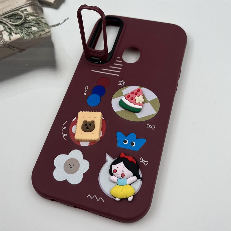 قاب گوشی Galaxy A20S سامسونگ سیلیکونی Stand Case پاستلی عروسکی برجسته زرشکی لنز استندشو کد 67177 - Image 2