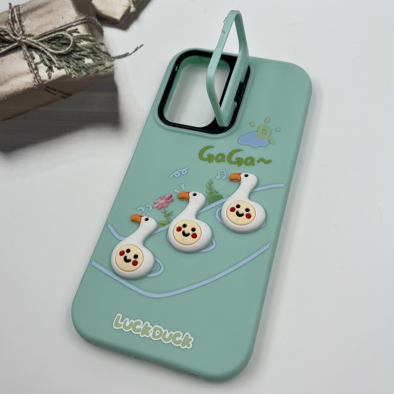 قاب گوشی Galaxy A32 4G سامسونگ سیلیکونی Stand Case پاستلی عروسکی برجسته سبز لنز استندشو کد 67561 - Image 2