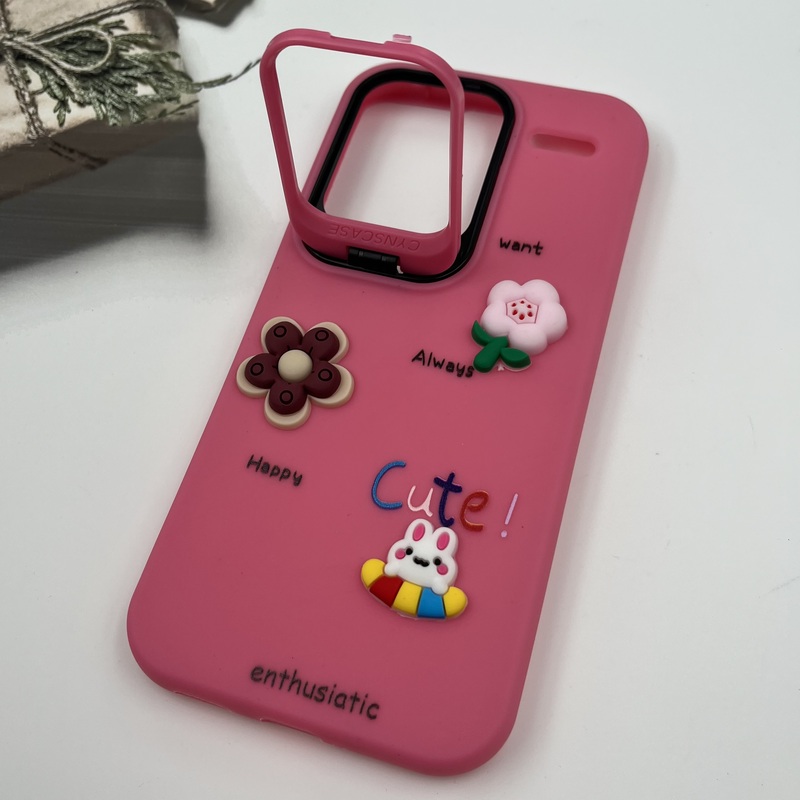 قاب گوشی Redmi Note 13 Pro Plus شیائومی سیلیکونی Stand Case پاستلی عروسکی برجسته سرخابی لنز استندشو کد 67585 - Image 2