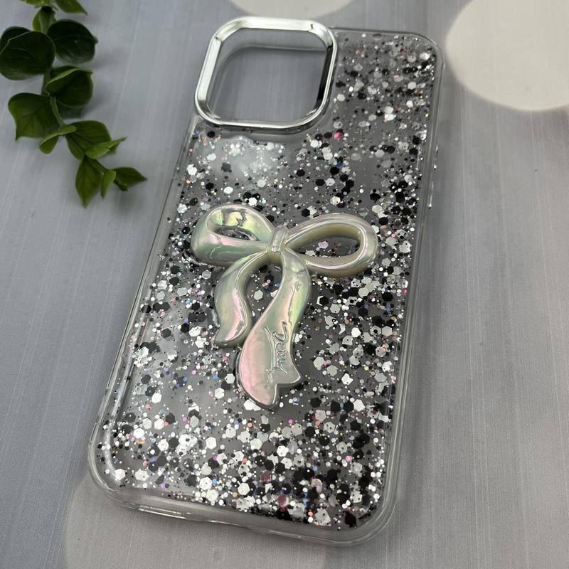 قاب گوشی iPhone 13 Pro Max آیفون Resin Case پاپیونی برجسته اکلیلی رزینی مشکی لنز Silver کد 69877 - Image 2