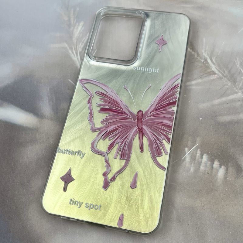قاب گوشی Redmi Note 12 4G شیائومی Brush Case دو رنگ لنز برجسته طرح پروانه صورتی کد 70794 - Image 2
