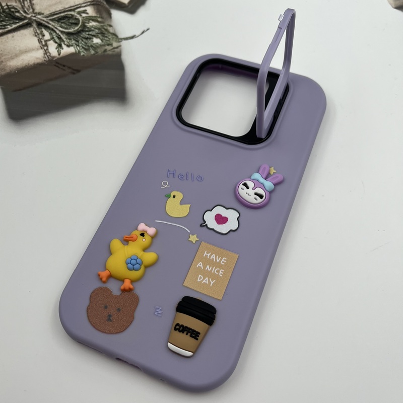 قاب گوشی Redmi 10C / Redmi 10 Power / Poco C40 شیائومی سیلیکونی Stand Case پاستلی عروسکی برجسته یاسی لنز استندشو کد 71077 - Image 2